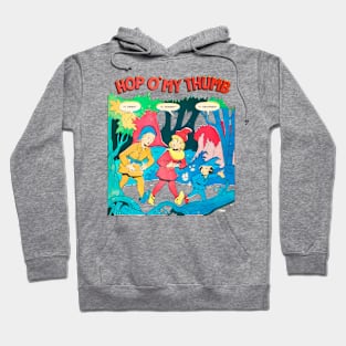 Three Walkers in the Retro Forest Hop o'my thumb im tired! im hungry! im ashamed! Vintage Comic Hoodie